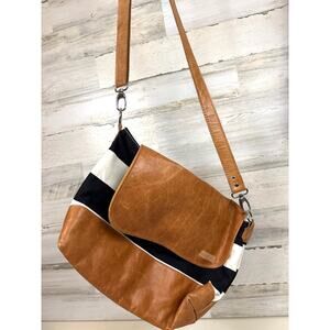 Better Life Bag Emily Brown Leather Black White Stripe Crossbody Satchel Bag